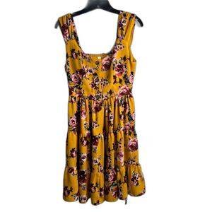 ⭐️2/$10 Xhilaration Yellow Floral Print Fit & Flare Floral Mini Dress Size Small